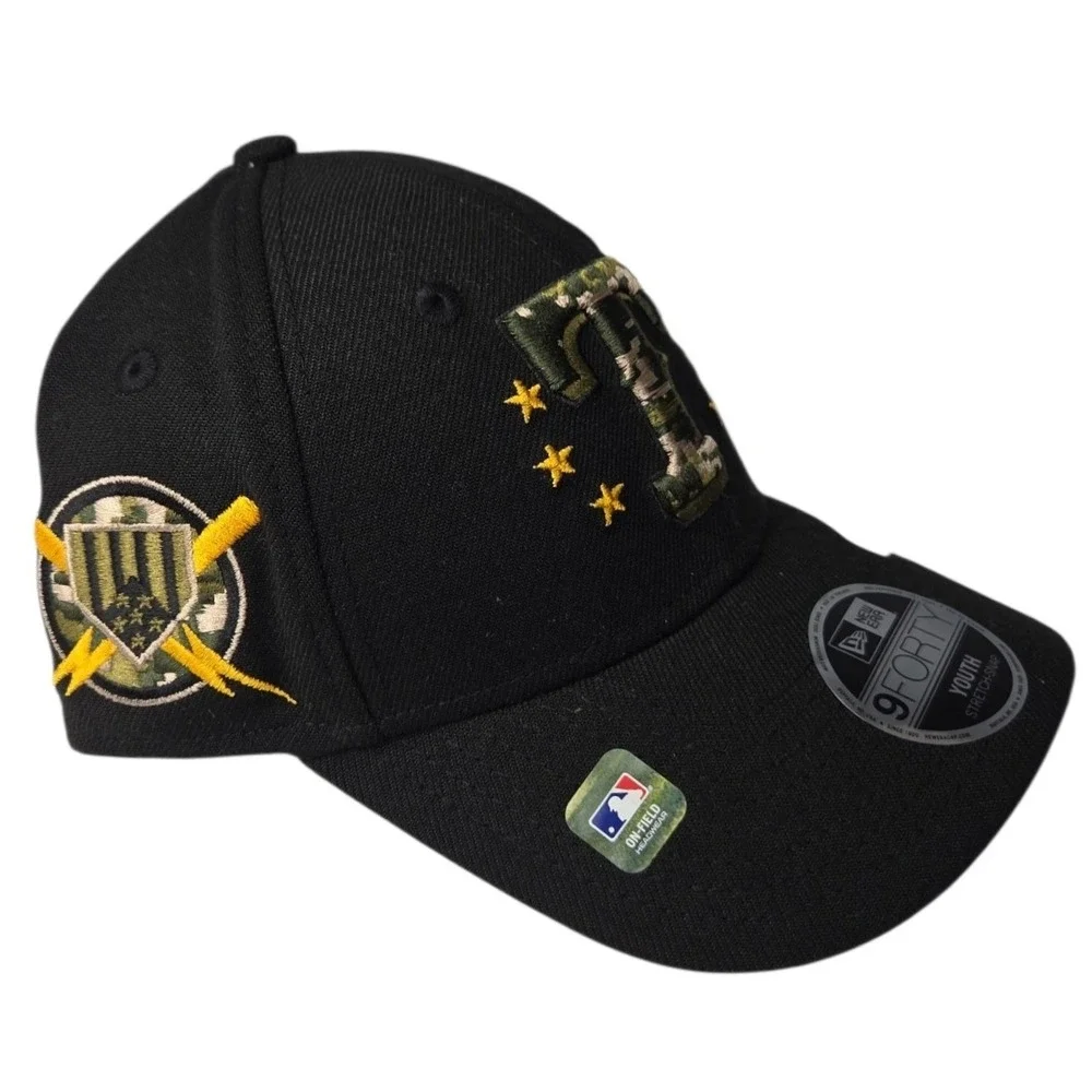 New Era Texas Rangers‎ Armed Forces 9FORTY YOUTH Stretch Snap Hat Black Camo NEW